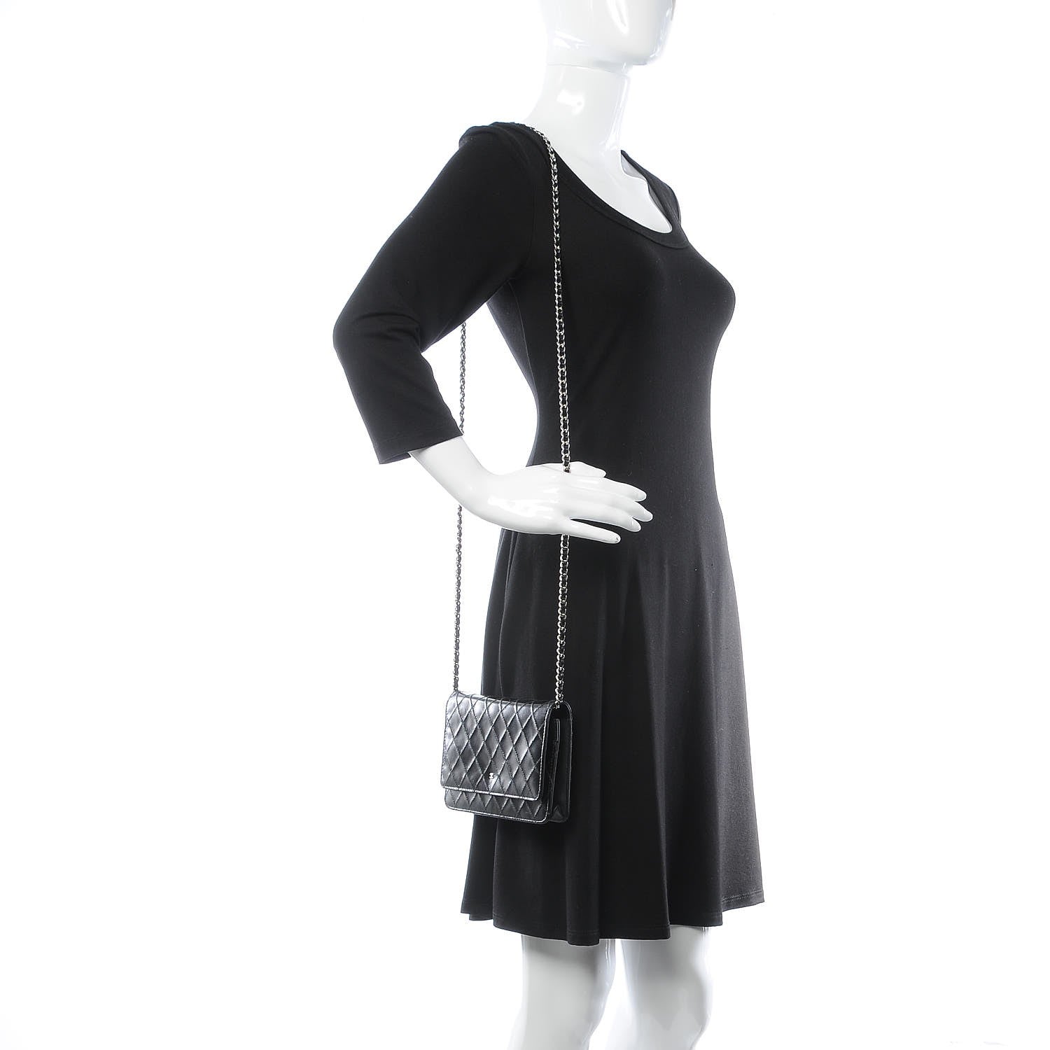 Chanel Lambskin Diamond Stitched Wallet On Chain WOC Black 2 of 8