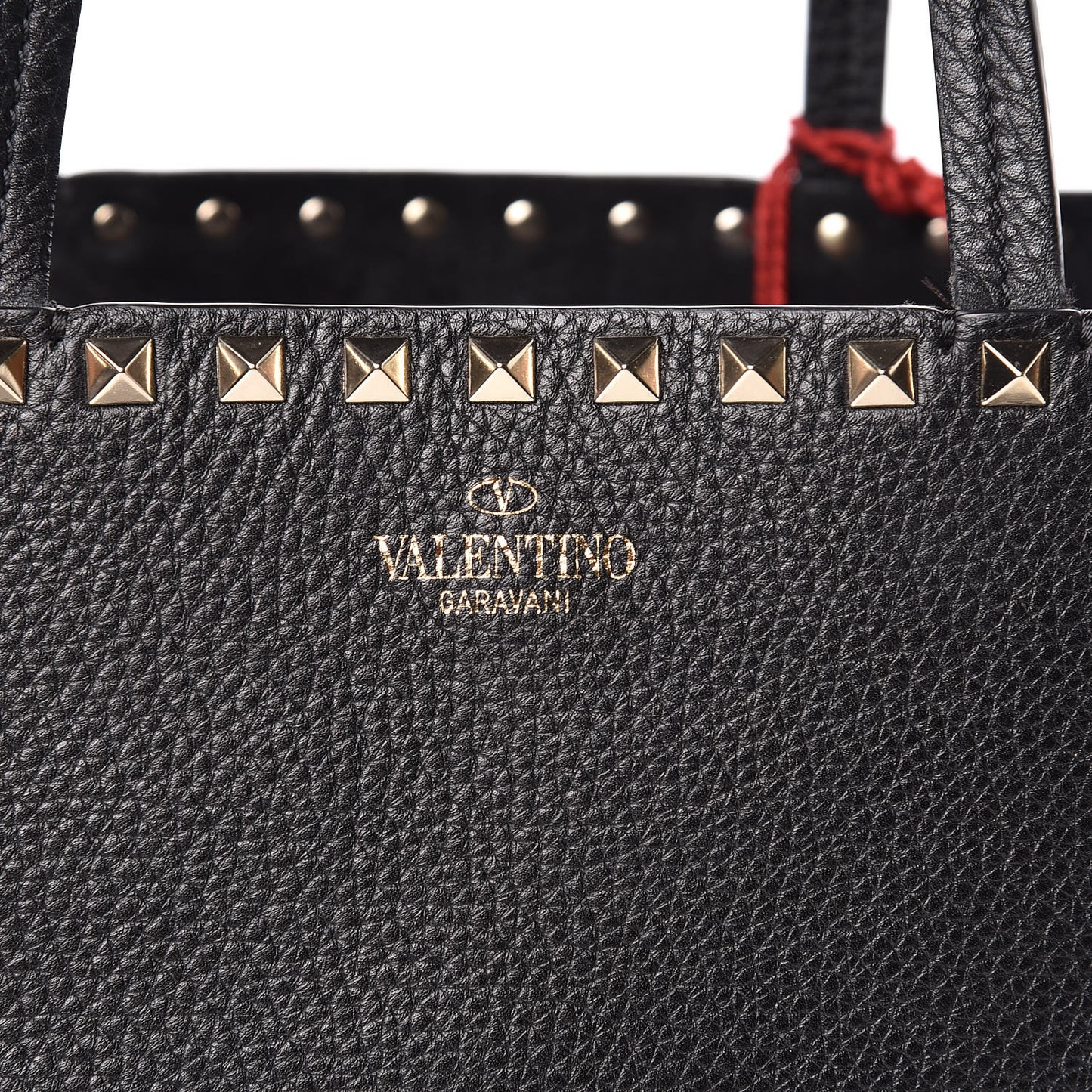 Grained Calfskin Small Rockstud Shoulder Tote Black