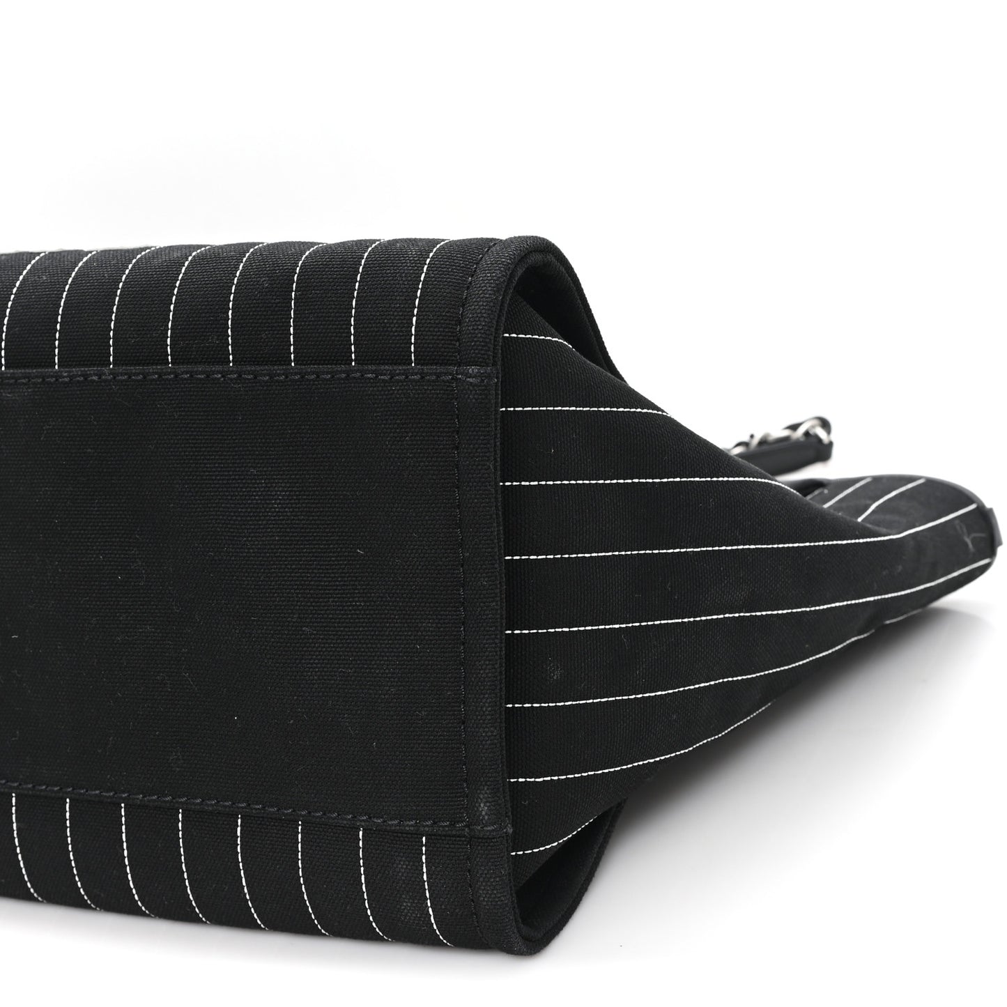 Canvas Calfskin Striped Medium Deauville Tote Black White