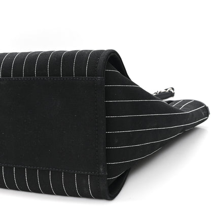 Chanel Canvas Calfskin Striped Medium Deauville Tote Black White 11 of 11