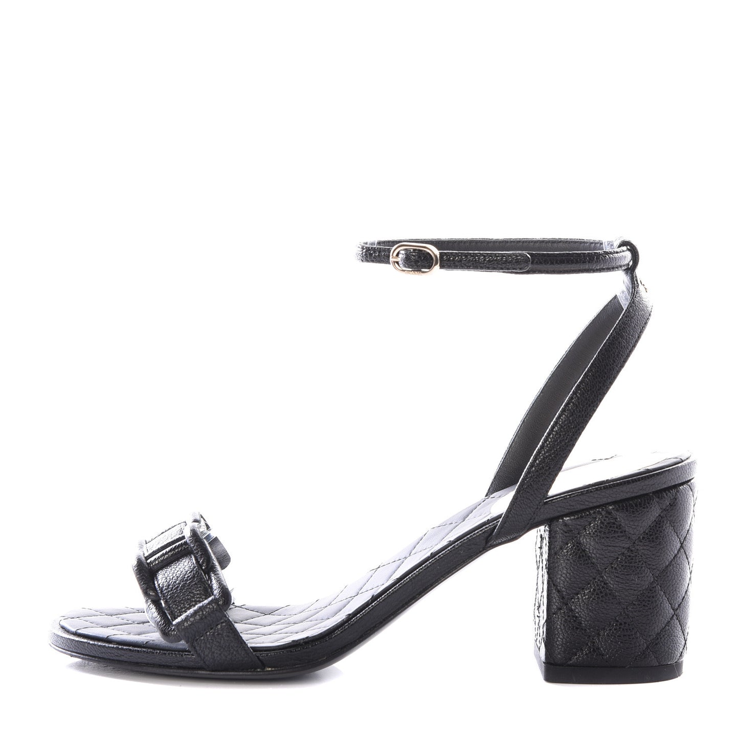 Grained Calfskin Quilted Sandals 35.5 Black