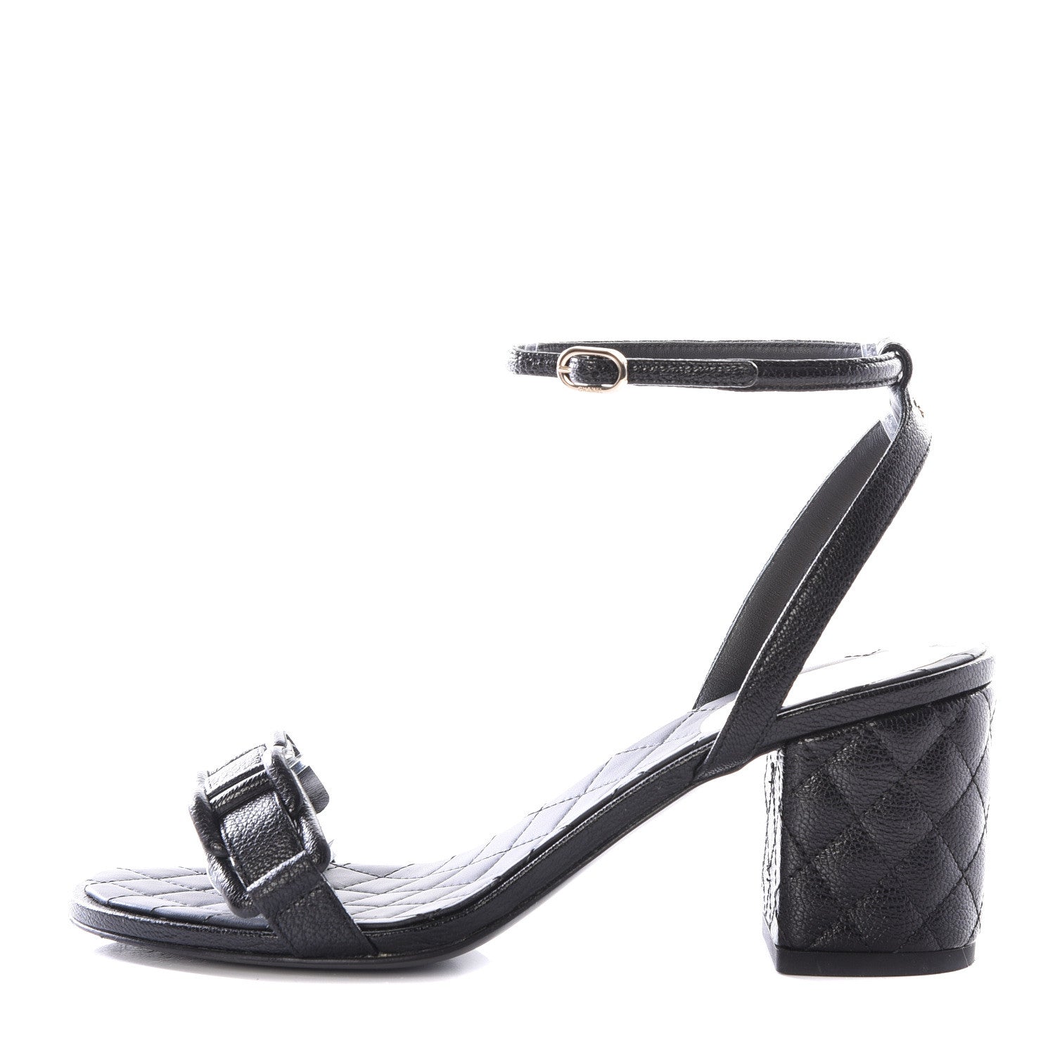 Chanel Grained Calfskin Quilted Sandals 35.5 Black 1 of 10