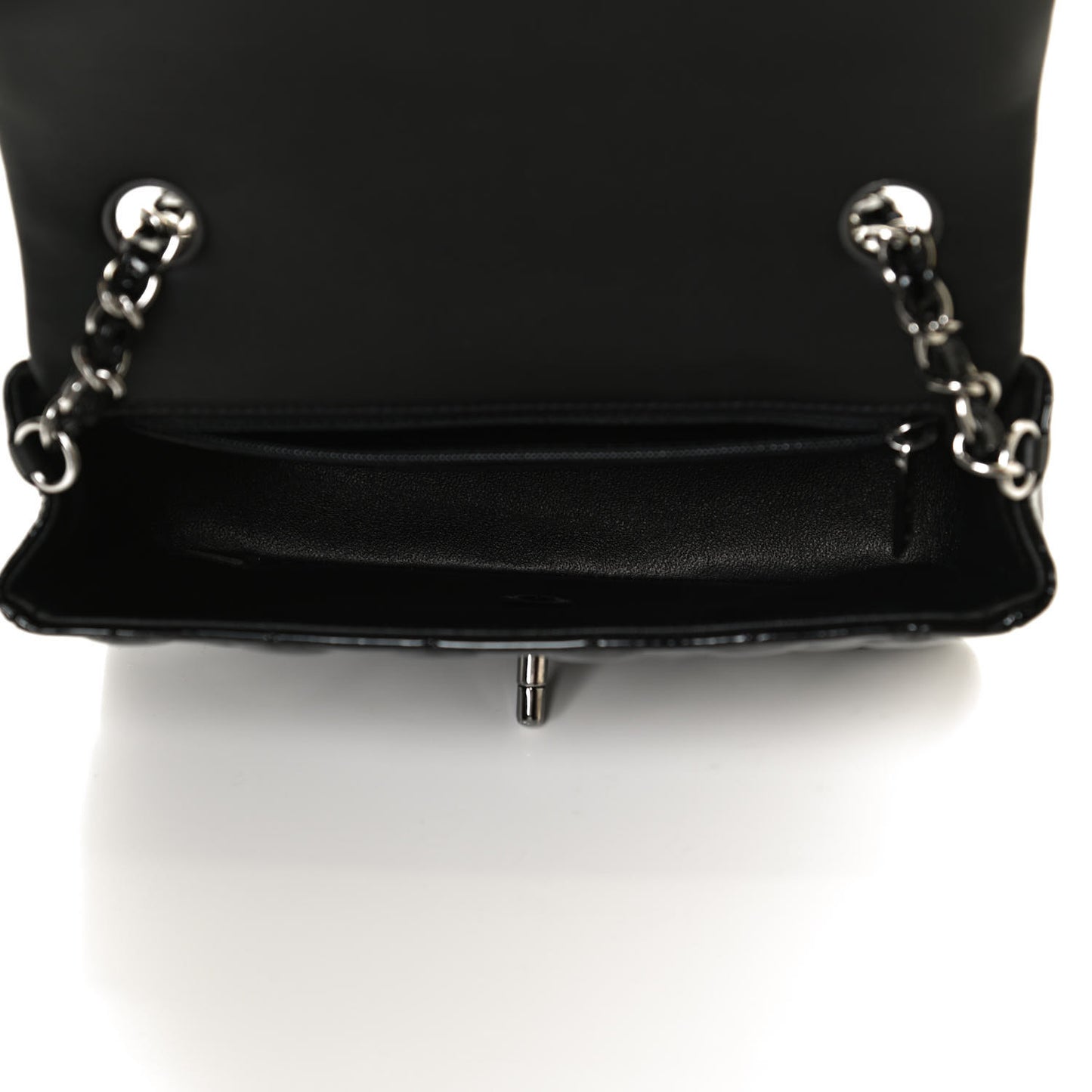 Patent Calfskin Quilted Mini Rectangular Flap Black