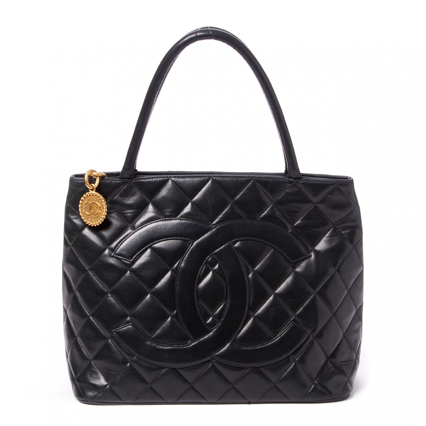 Lambskin Quilted Medallion Tote Black