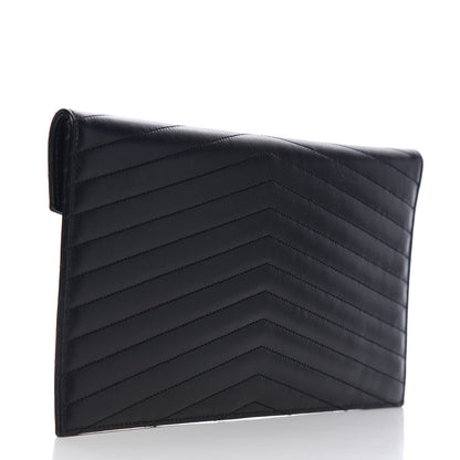 Saint Laurent Calfskin Matelasse Chevron Monogram Uptown Clutch Black 2 of 7