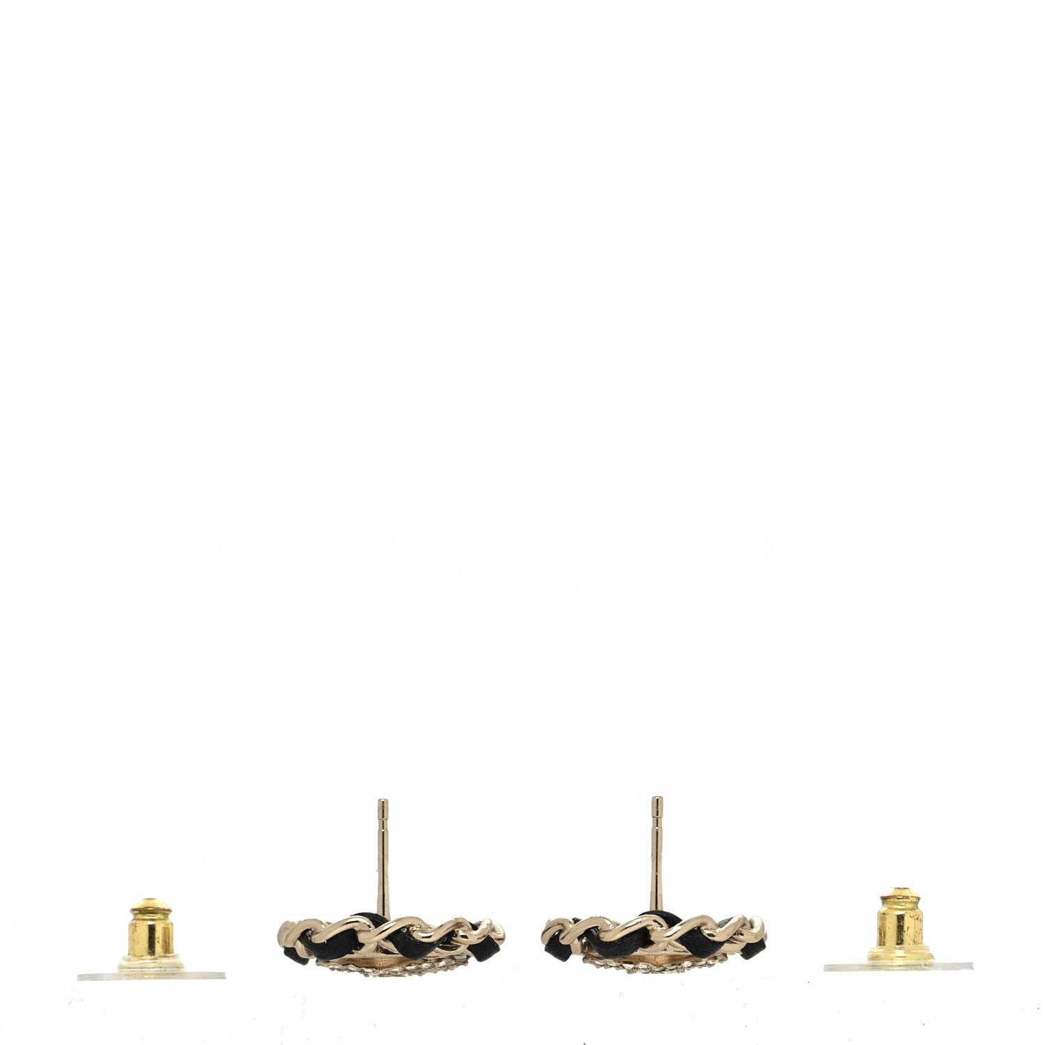 Chanel Crystal Lambskin Chain CC Stud Earrings Black Gold 3 of 4