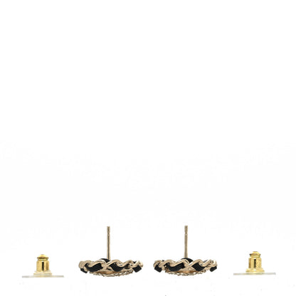 Chanel Crystal Lambskin Chain CC Stud Earrings Black Gold 3 of 4