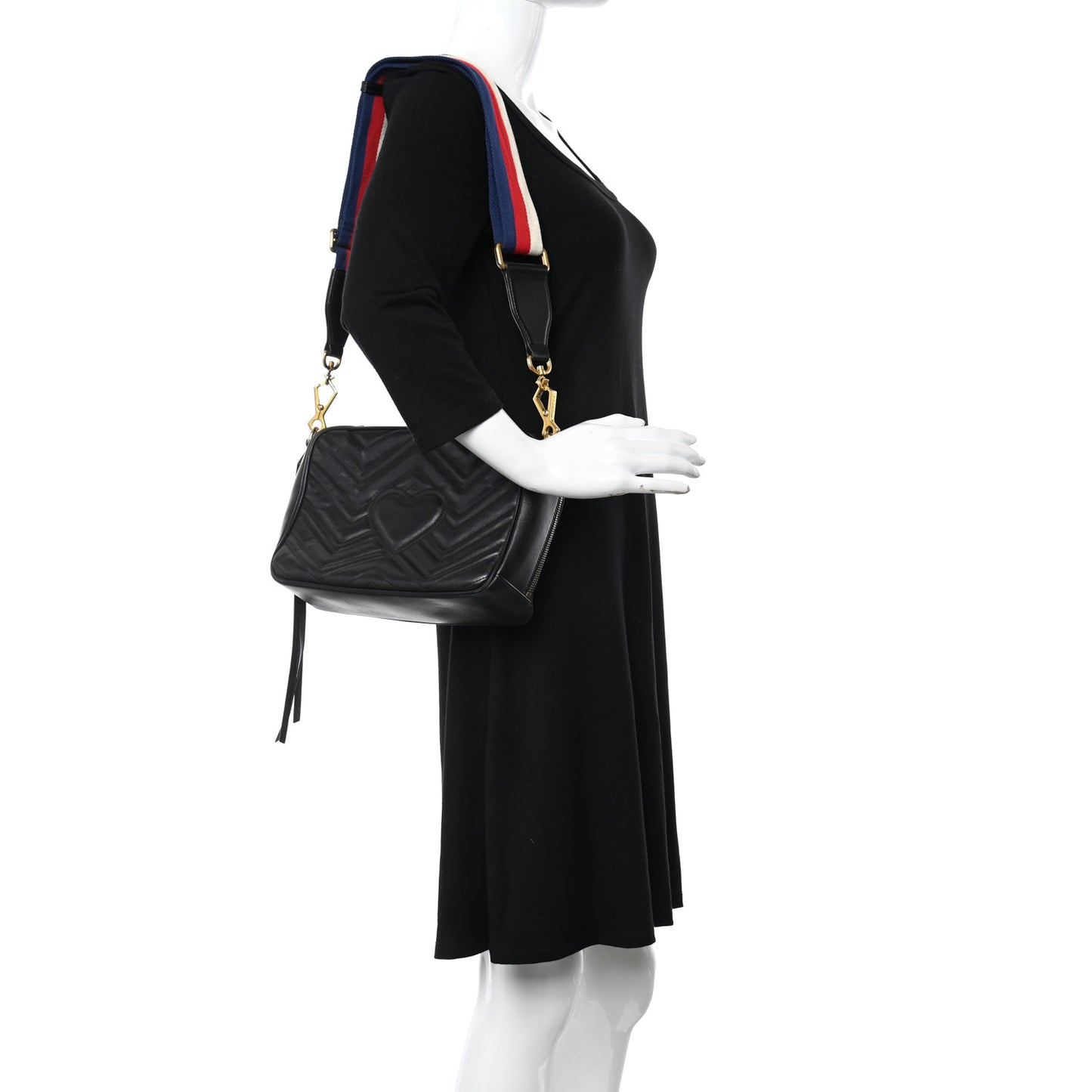 Calfskin Matelasse Sylvie Web Small GG Marmont Top Handle Shoulder Bag Black