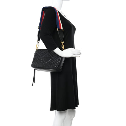 Gucci Calfskin Matelasse Sylvie Web Small GG Marmont Top Handle Shoulder Bag Black 2 of 10