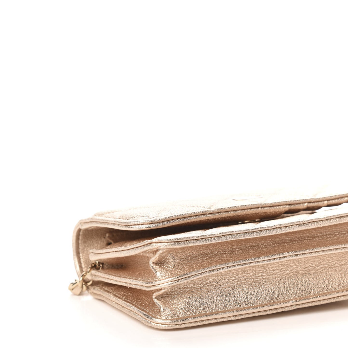 Metallic Lambskin Quilted Mini Wallet On Chain WOC Gold