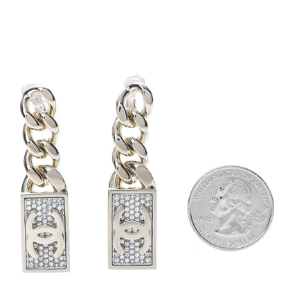 Chanel Crystal Dog Tag Charm Earrings Gold 2 of 5