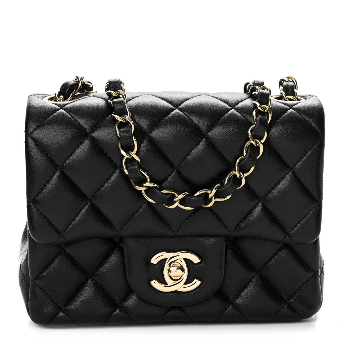 Lambskin Quilted Mini Square Flap Black
