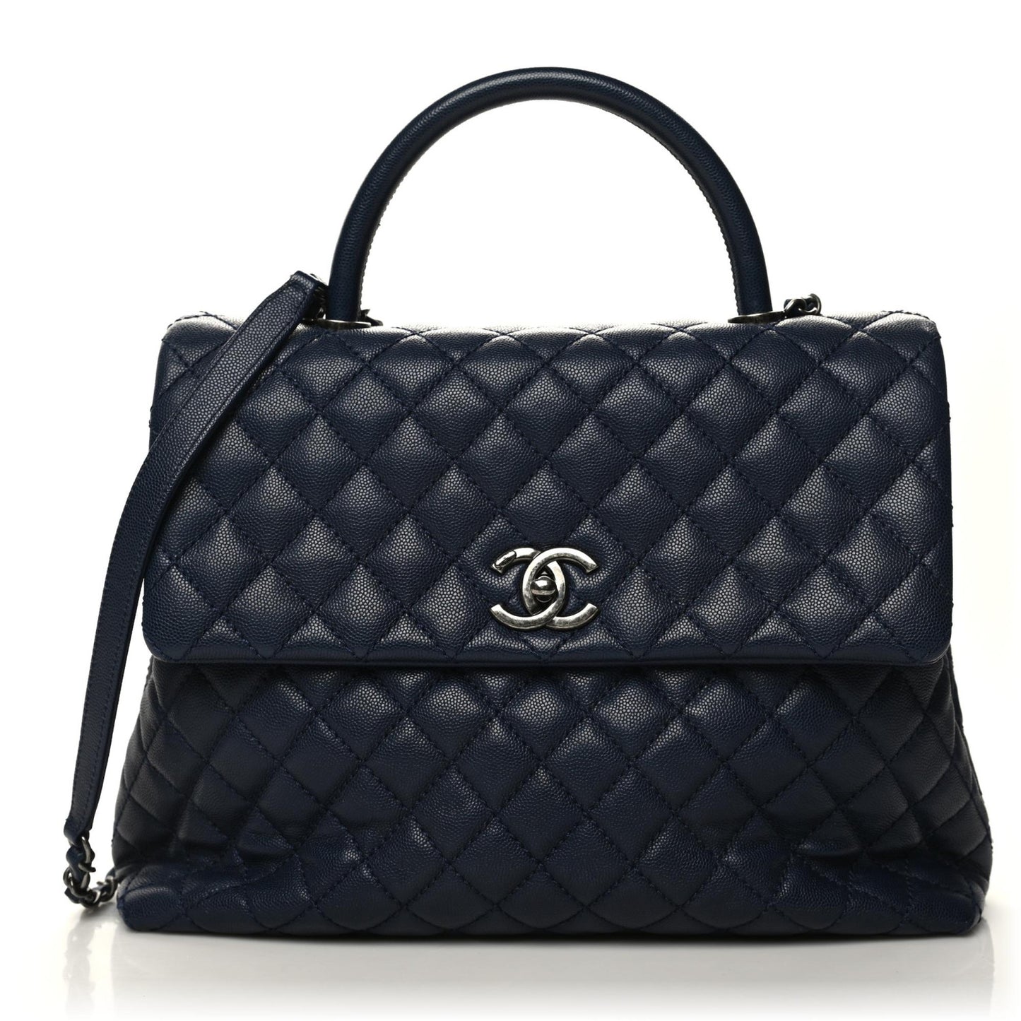 Caviar Quilted Medium Coco Handle Flap Navy Blue