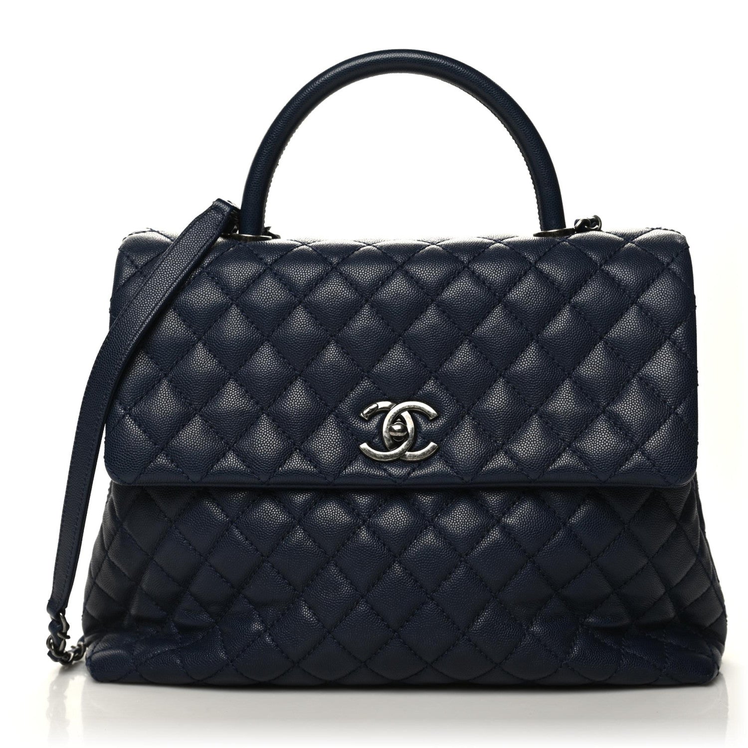 Chanel Caviar Quilted Medium Coco Handle Flap Navy Blue 1 of 11