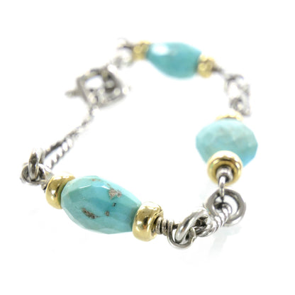 David Yurman Sterling Silver and 18k Gold Turquoise Figaro Bracelet 2 of 6