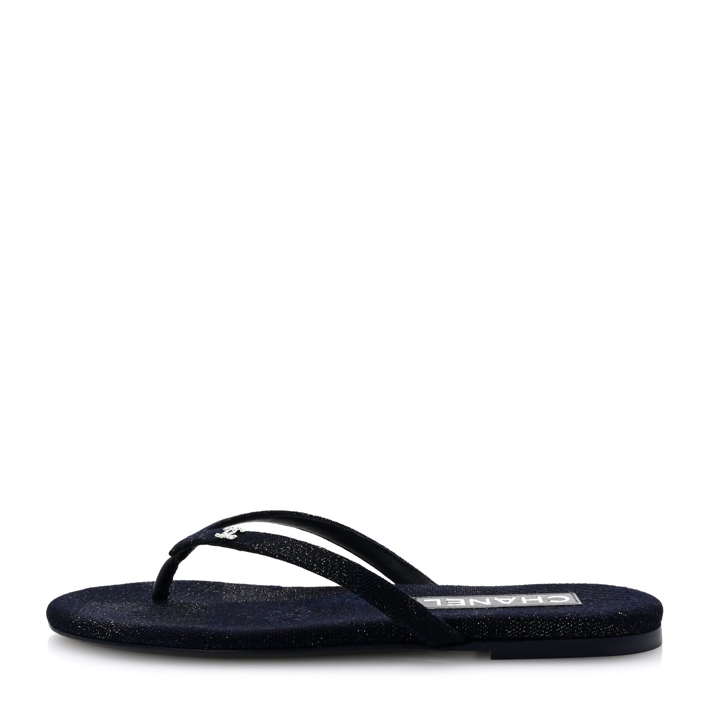 Cotton SIlk Crystal CC Thong Sandals 36.5 Dark Blue Silver