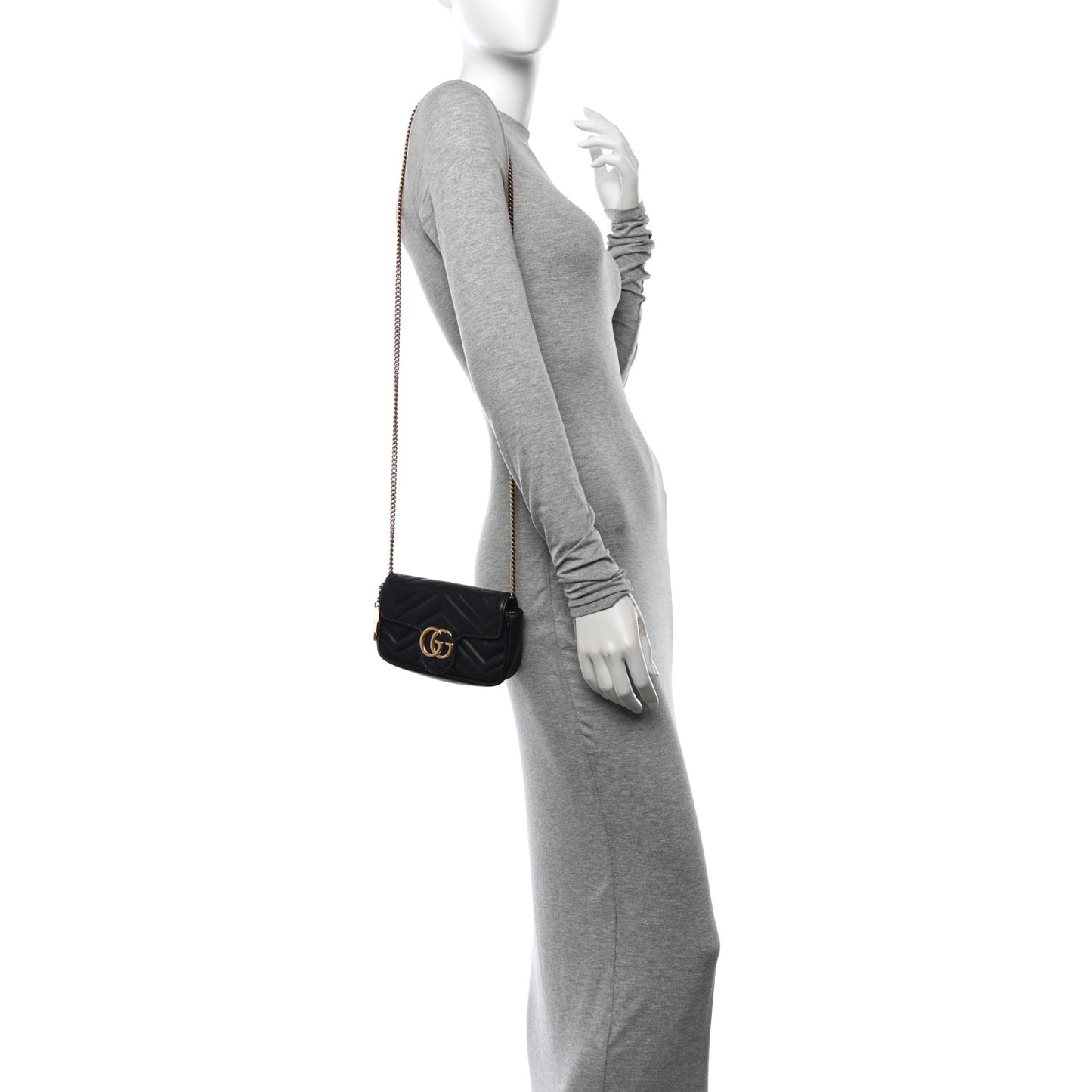 Calfskin Matelasse Super Mini GG Marmont Shoulder Bag Black
