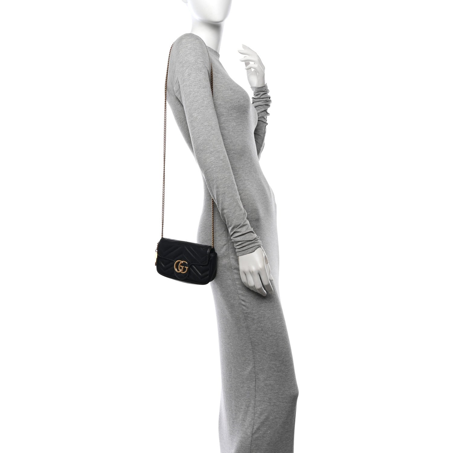 Gucci Calfskin Matelasse Super Mini GG Marmont Shoulder Bag Black 3 of 10