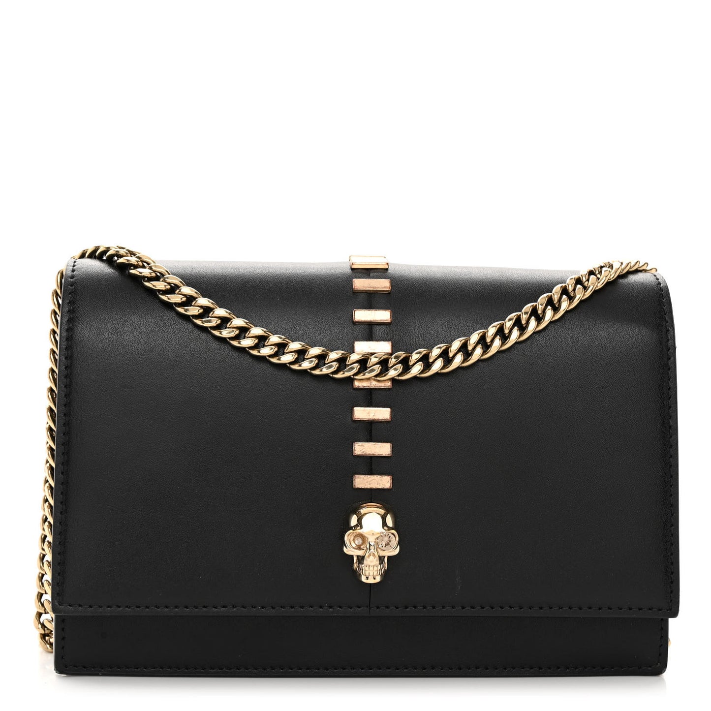 Calfskin Embellished Skull Mini Crossbody Bag Black
