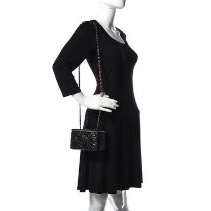 Chanel Lambskin Camellia Embossed Small Vanity Case With Chain Black 2 of 14