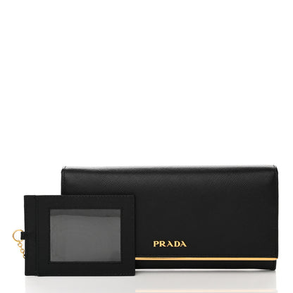 Prada Saffiano Metal Bar Continental Flap Wallet Black 3 of 7