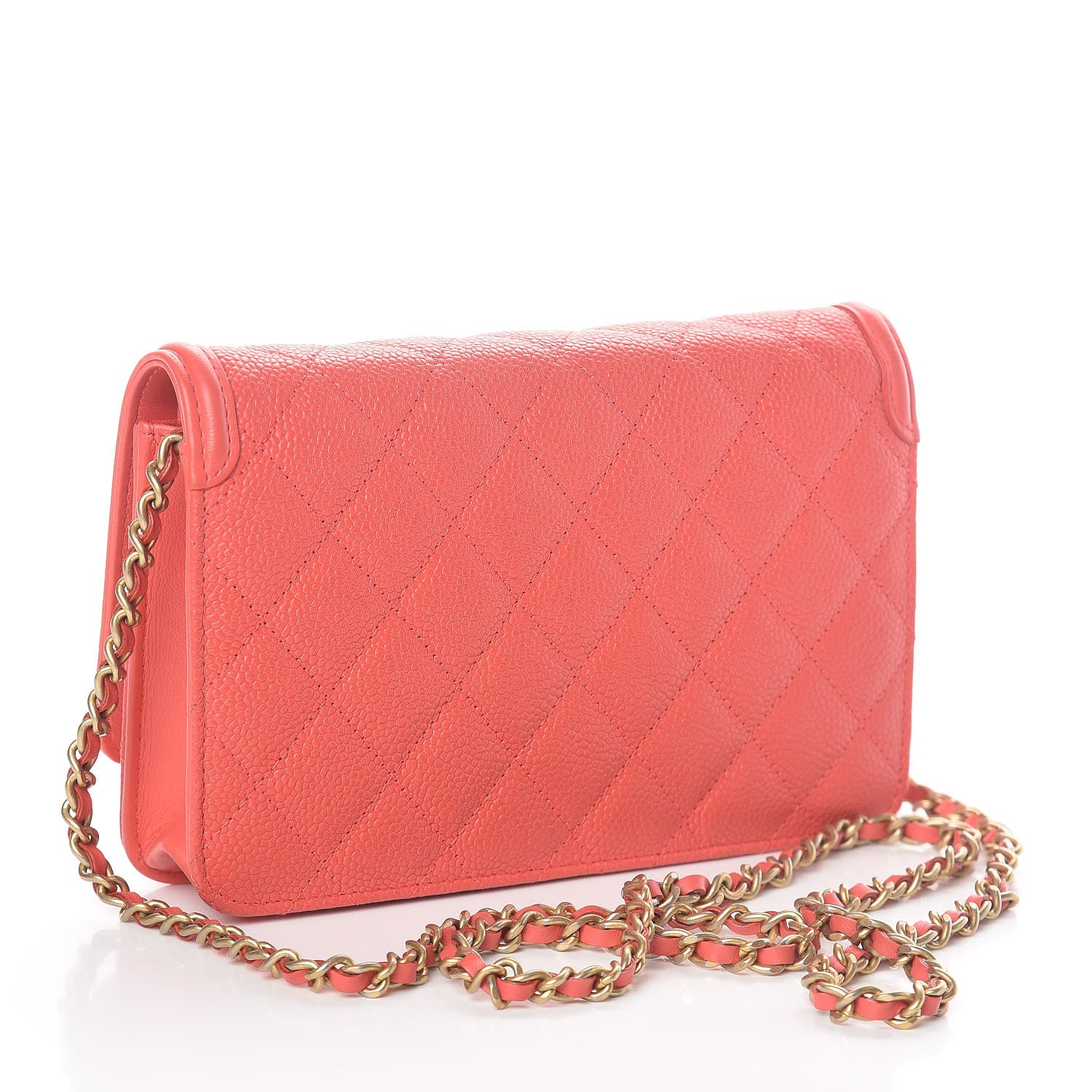 Chanel Caviar Quilted CC Filigree Wallet On Chain WOC Red 3 of 11