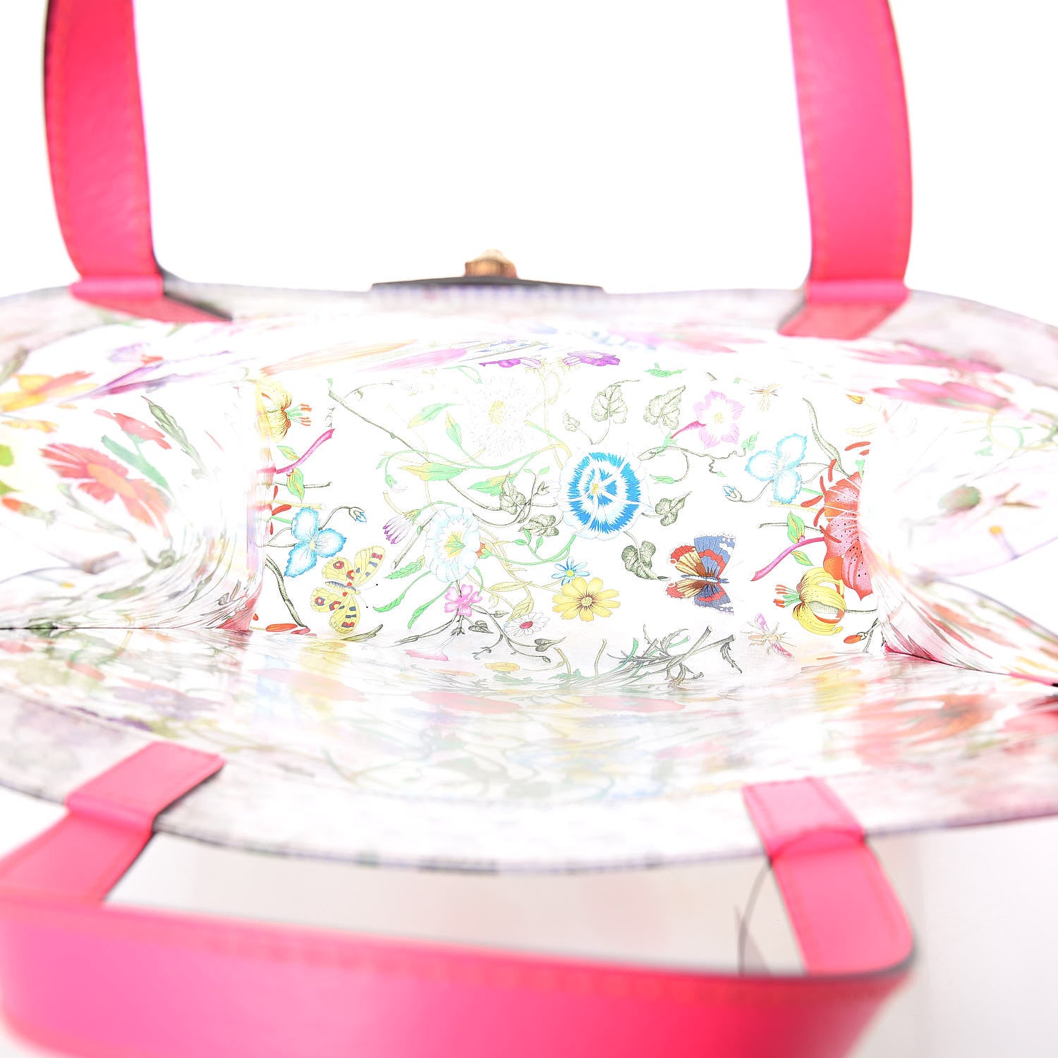 Gucci Calfskin Textured Vinyl Print Flora Tote Fluorescent Fuchsia 5 of 10