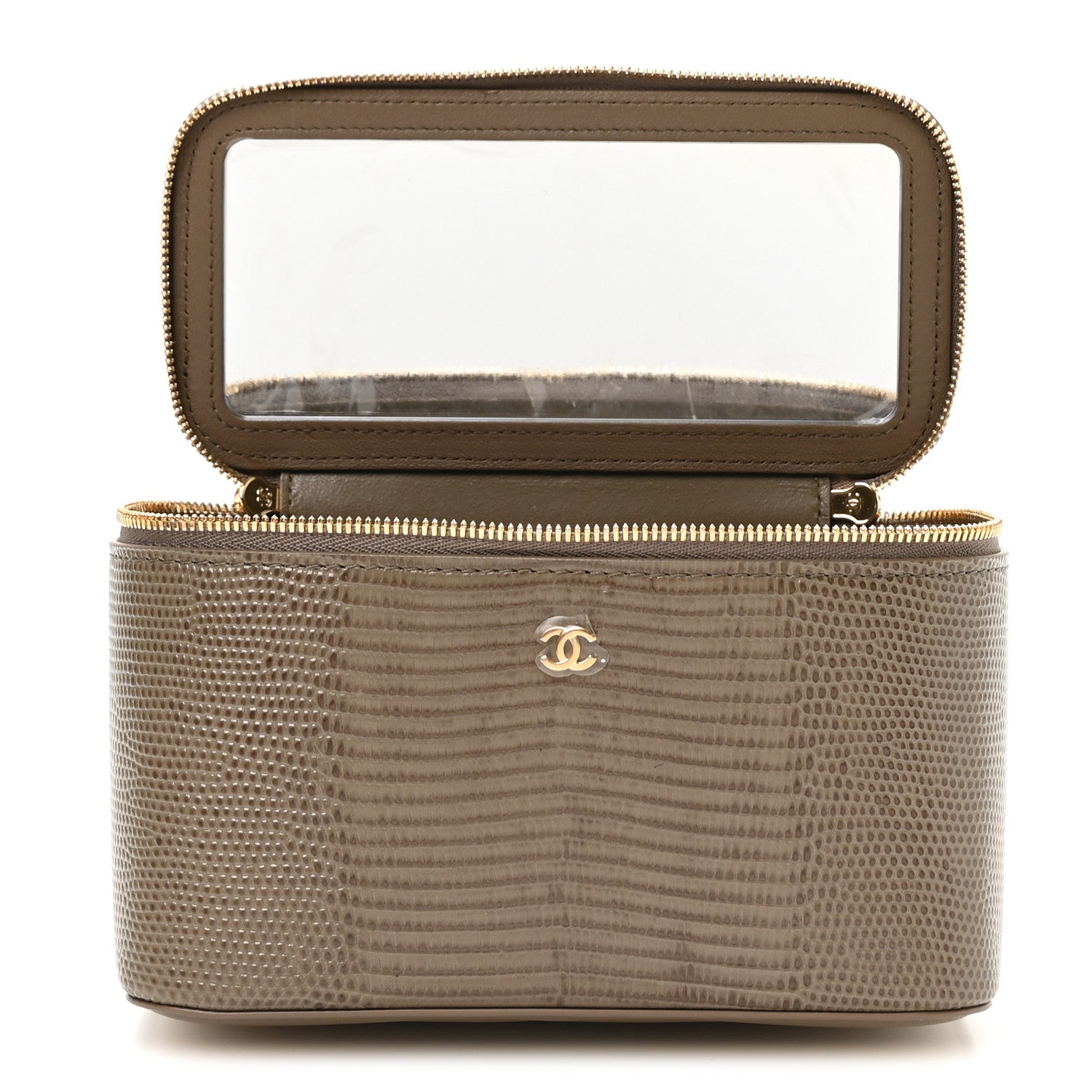 Chanel Calfskin Lizard Embossed Top Handle Vanity With Chain Dark Khaki 3 of 12