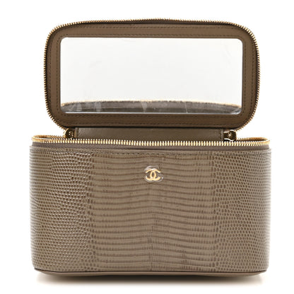 Chanel Calfskin Lizard Embossed Top Handle Vanity With Chain Dark Khaki 3 of 12