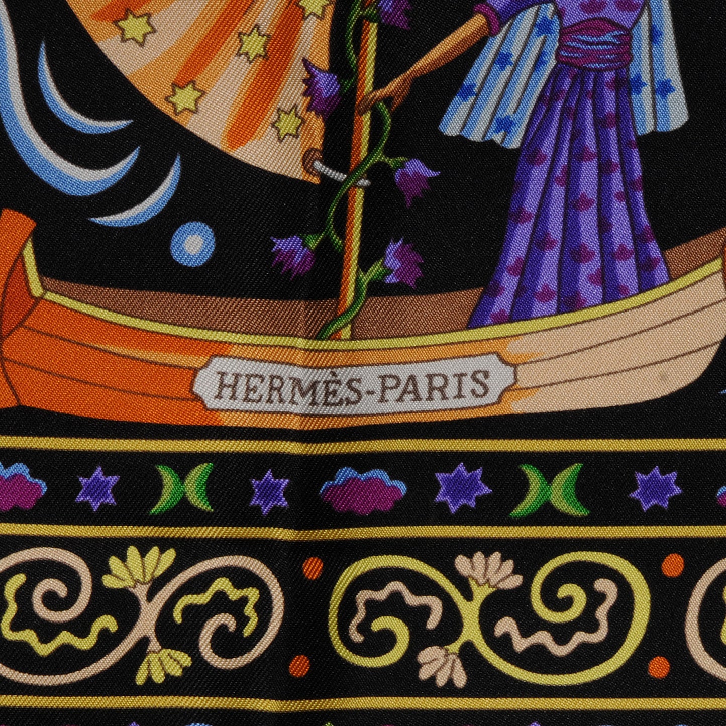 Silk Peuple Du Vent Scarf 90 Noir Vert Vif Violet