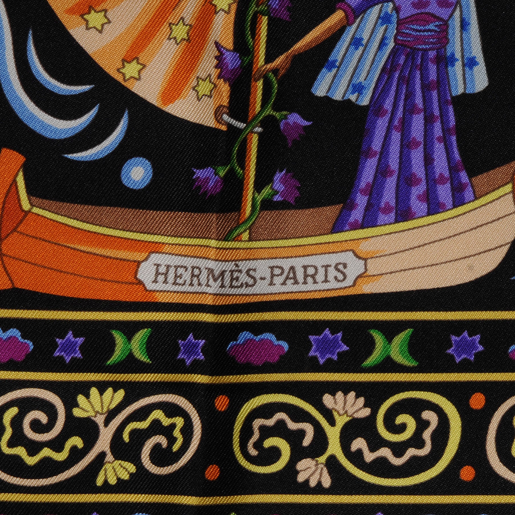 Hermes Silk Peuple Du Vent Scarf 90 Noir Vert Vif Violet 3 of 5