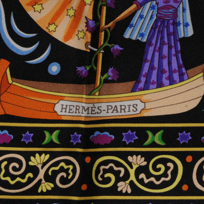 Hermes Silk Peuple Du Vent Scarf 90 Noir Vert Vif Violet 3 of 5