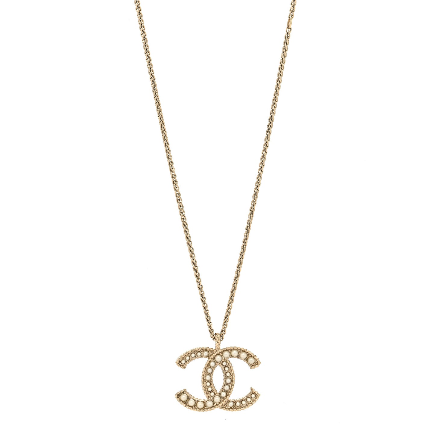 Pearl CC Pendant Necklace Light Gold
