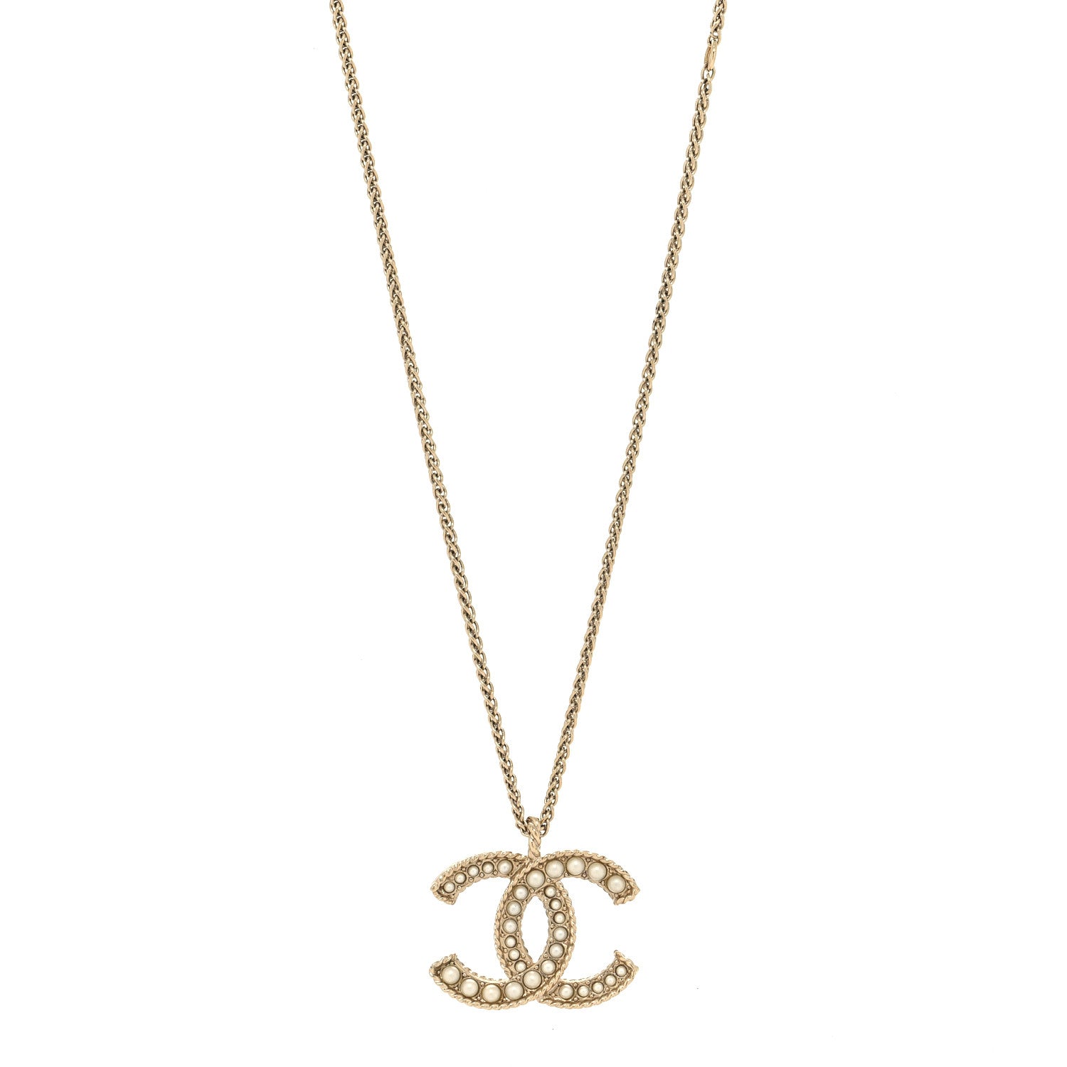 Chanel Pearl CC Pendant Necklace Light Gold 1 of 5