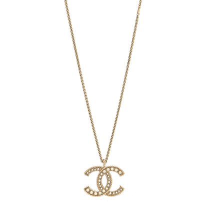 Chanel Pearl CC Pendant Necklace Light Gold 1 of 5
