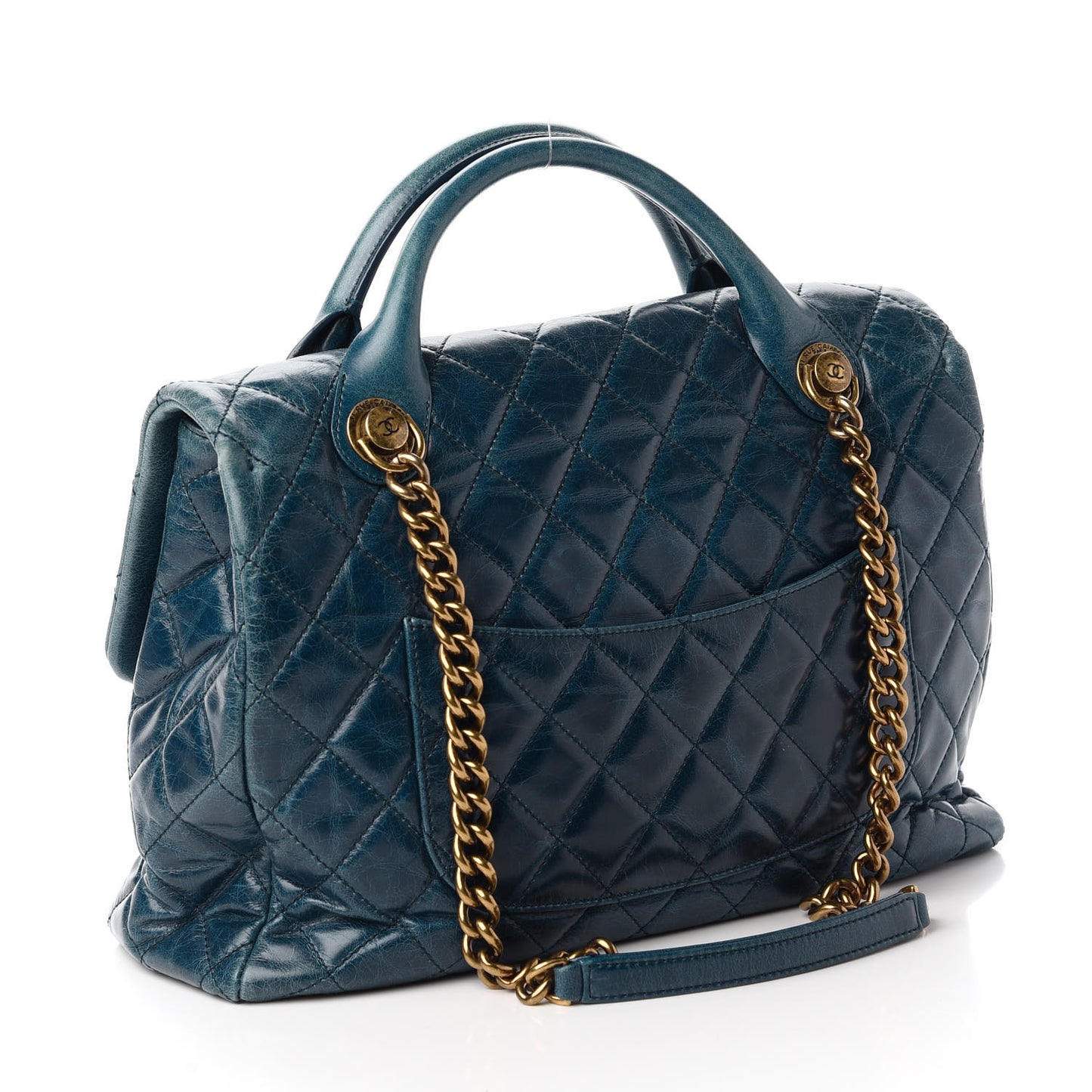 Glazed Calfskin Castle Rock Large Flap Blue