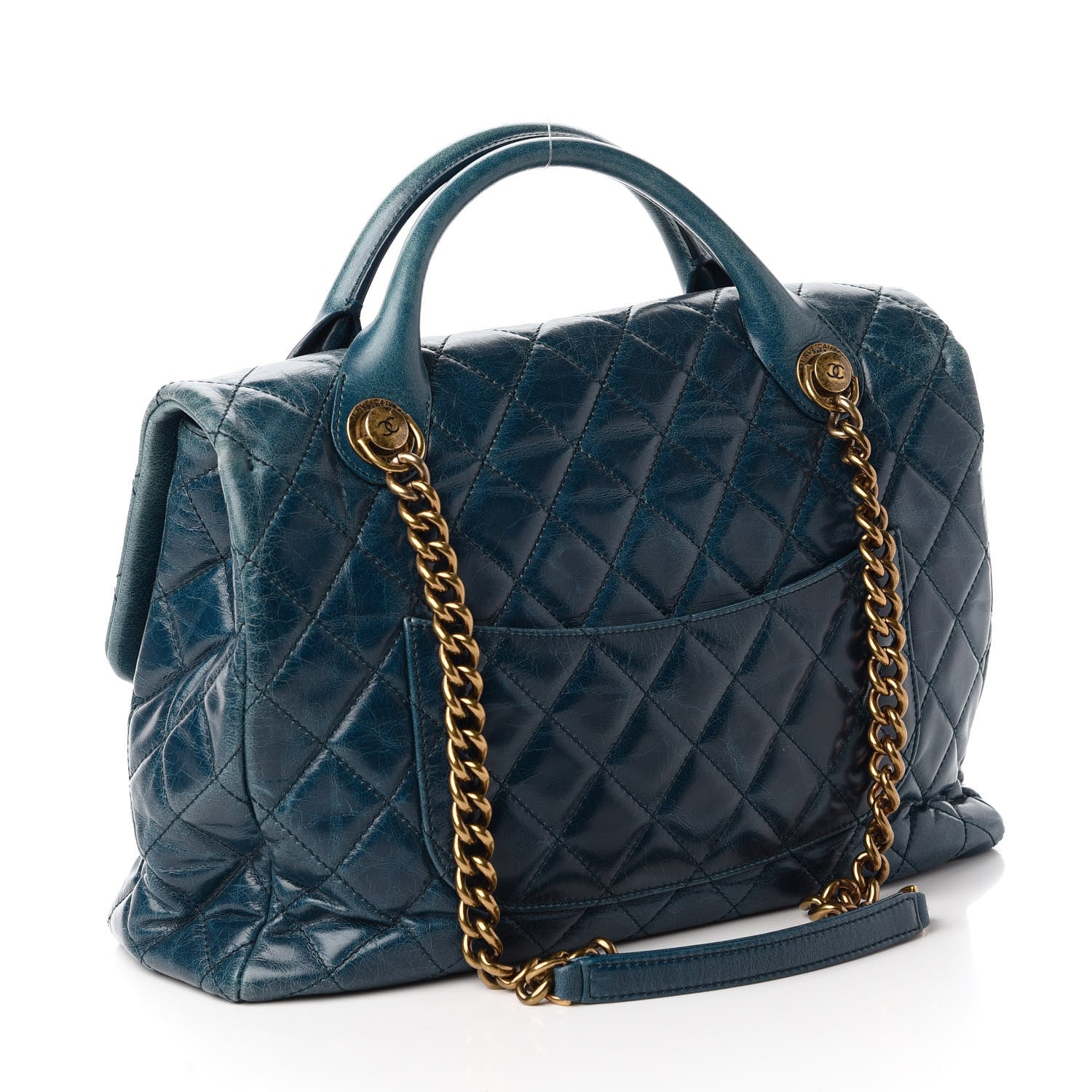 Chanel Glazed Calfskin Castle Rock Large Flap Blue 3 of 10