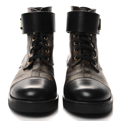 Louis Vuitton Calfskin Monogram Wonderland Flat Ranger Boots 40 Black 2 of 10