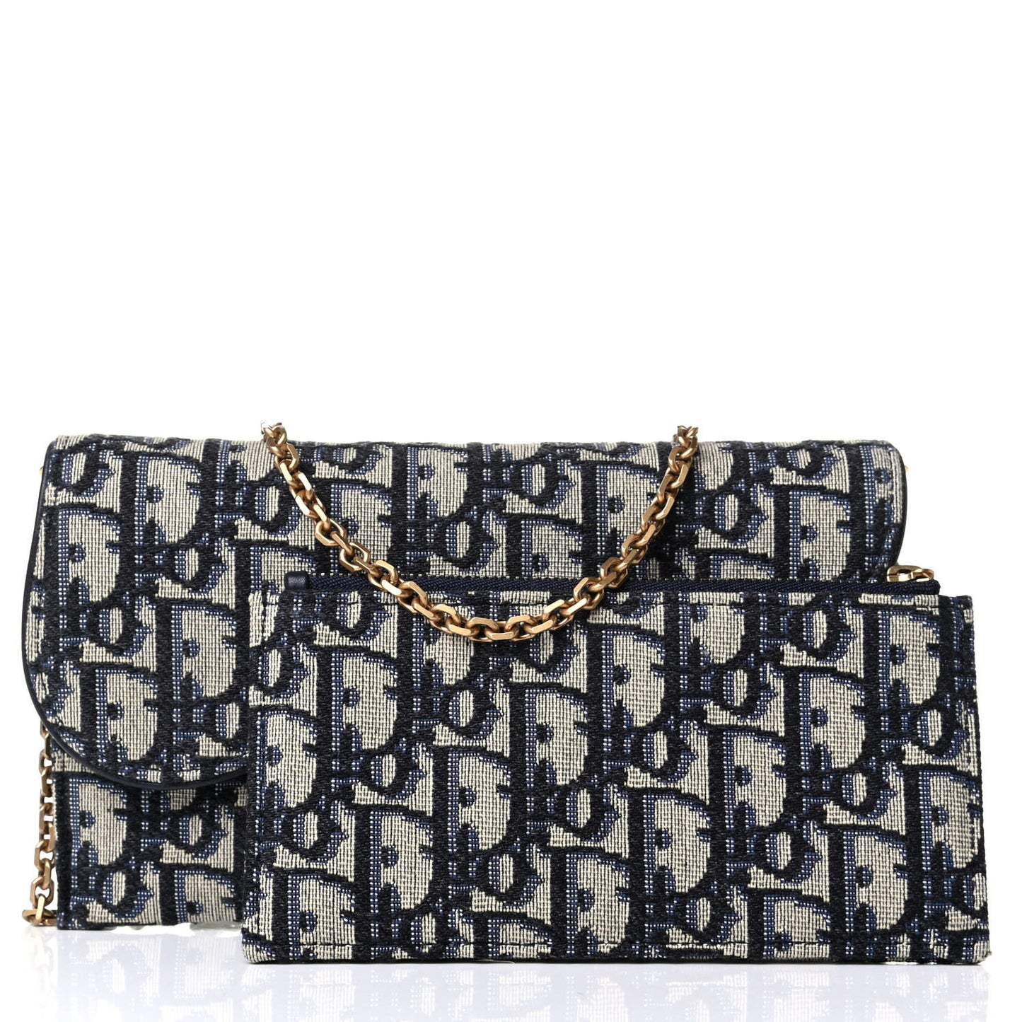 Oblique Saddle Chain Long Wallet Blue