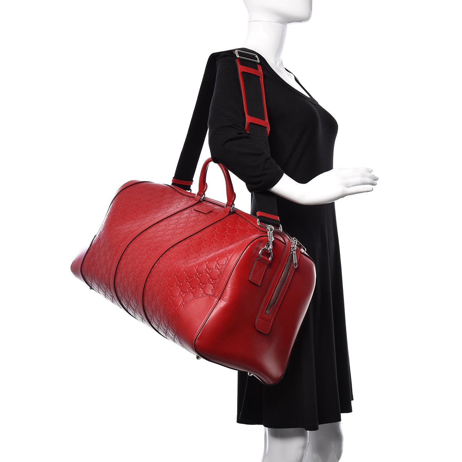 Gucci Guccissima Signature Large Duffle Hibiscus Red 2 of 22