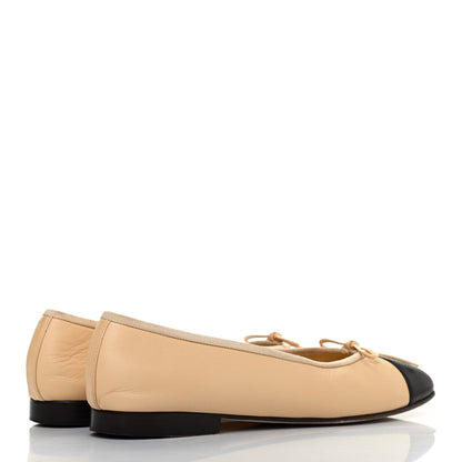 Chanel Lambskin Cap Toe CC Ballerina Flats 39 Beige Black 3 of 4