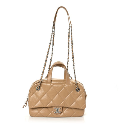 Chanel Aged Calfskin Quilted Small Express Bowling Bag Beige 1 of 9