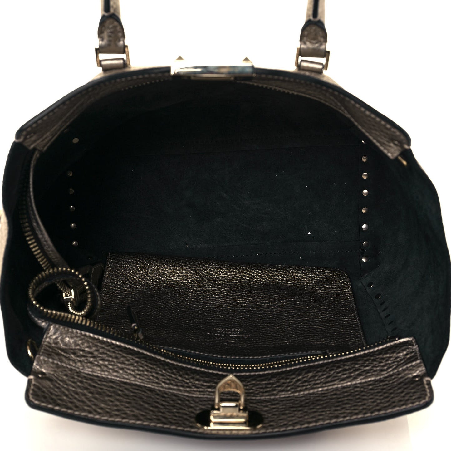 Metallic Grained Calfskin Rockstud Double Handle Tote Sasso
