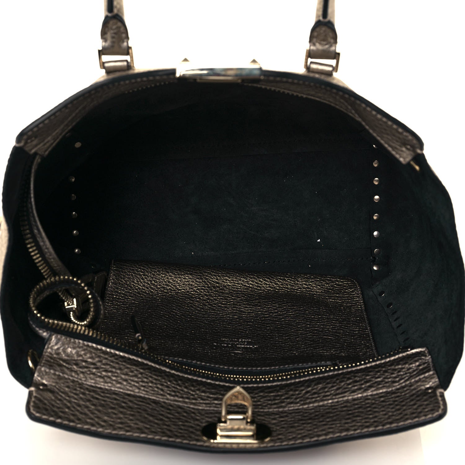 Valentino Garavani Metallic Grained Calfskin Rockstud Double Handle Tote Sasso 5 of 14