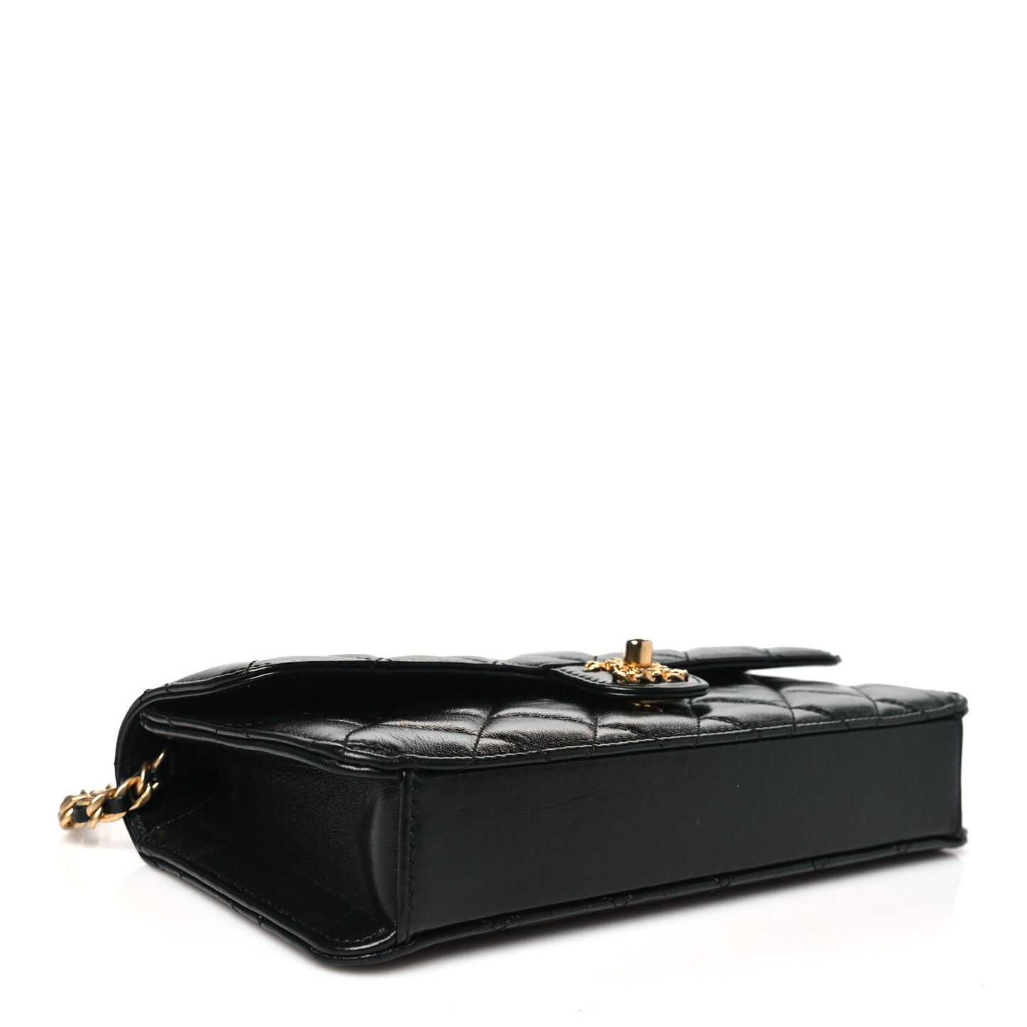 Shiny Lambskin Quilted Flap Clutch Bag Black