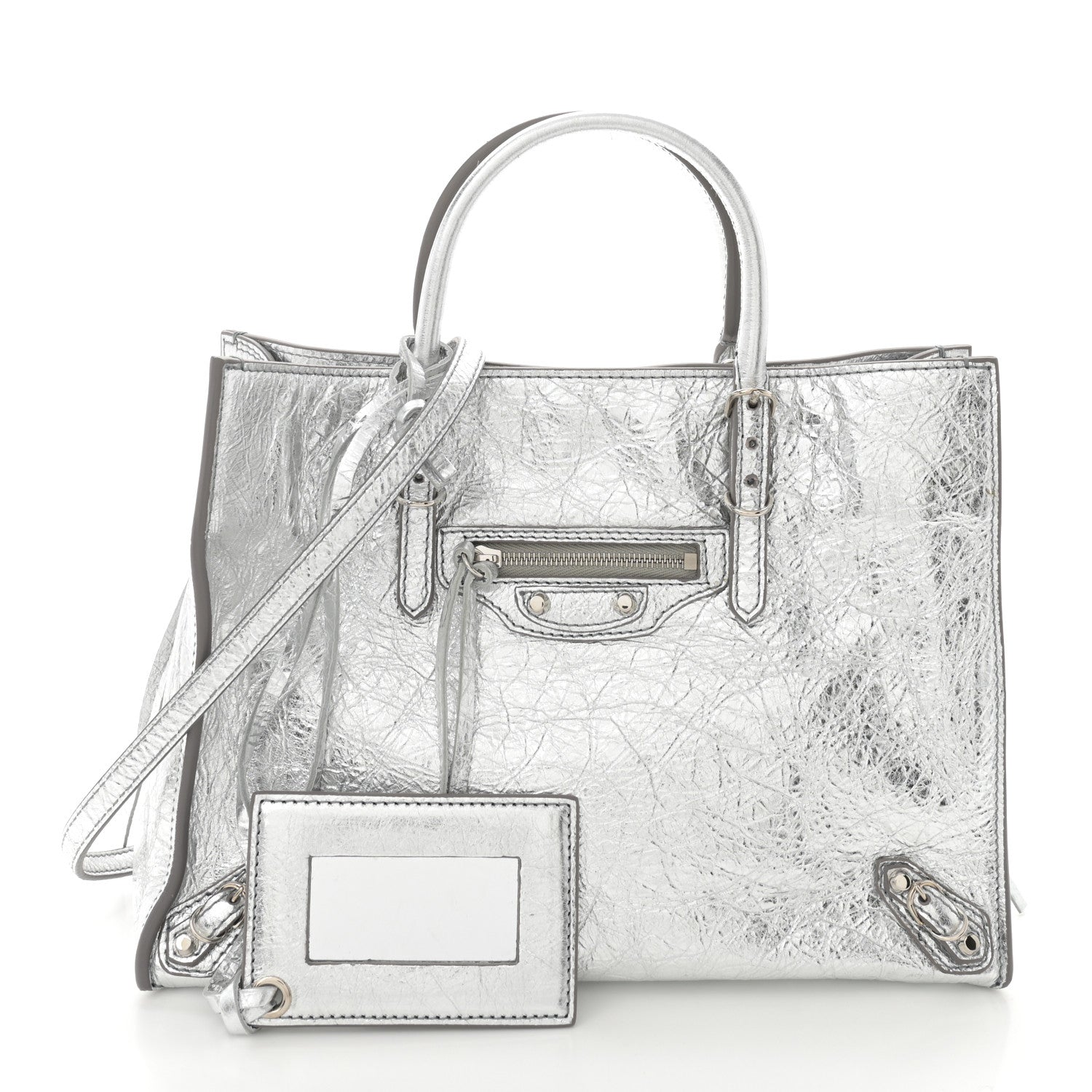 Balenciaga Metallic Calfskin Papier A6 Zip Around Tote Silver 3 of 11