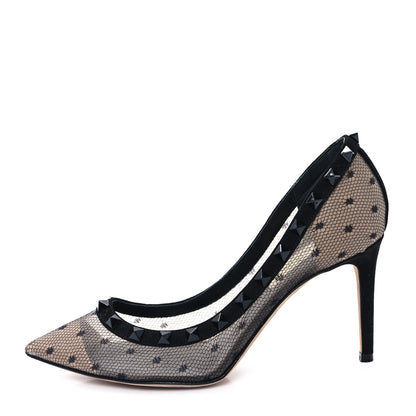 Valentino Garavani Mesh Point d'Esprit Calfskin Rockstud 85mm Pumps 36 Black 1 of 9