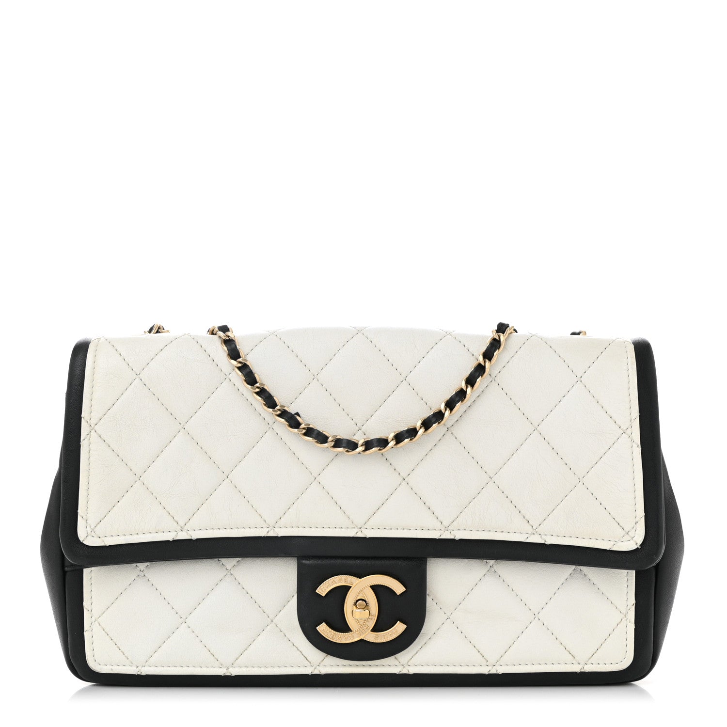 Chanel Calfskin Quilted Graphic Flap Bag Black White 1 of 10