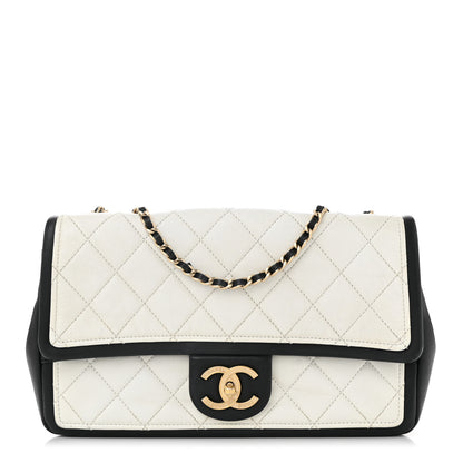 Chanel Calfskin Quilted Graphic Flap Bag Black White 1 of 10