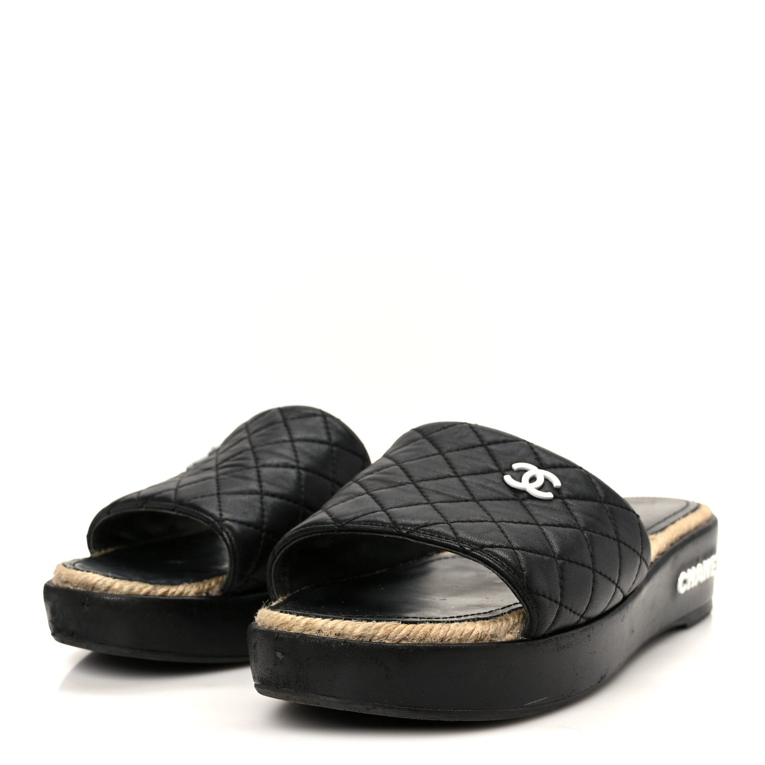Chanel Lambskin Quilted CC Espadrille Slip On Sandals 41 Black 4 of 11